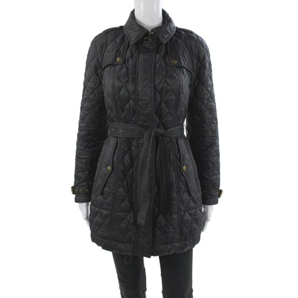 Burberry Brit Mens Quilted Puffer Jacket Black Check Designer Zip Size S